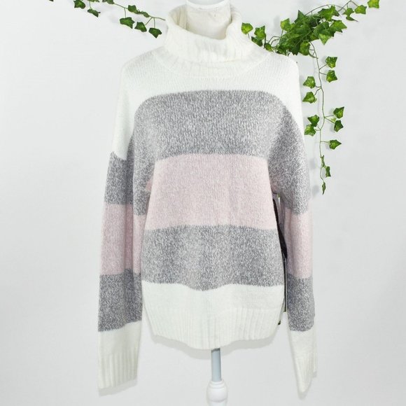 Olivia Sky Sweaters - Olivia Sky Cozy Pink White Striped sweater NWT